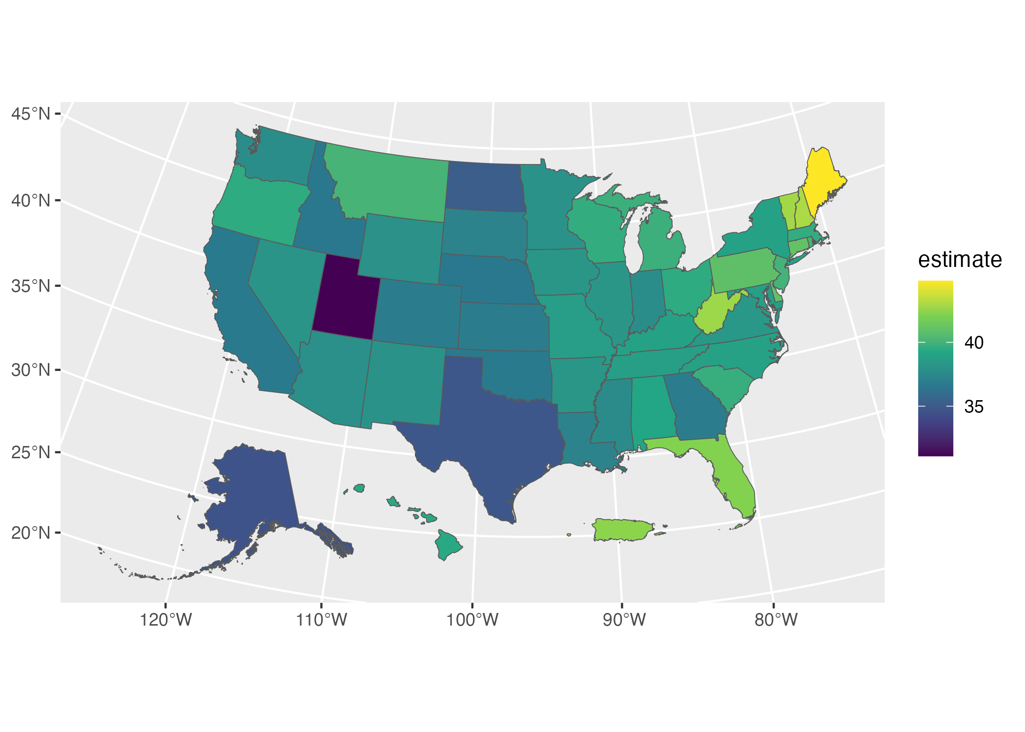 An easier-to-read map showing median age by state
