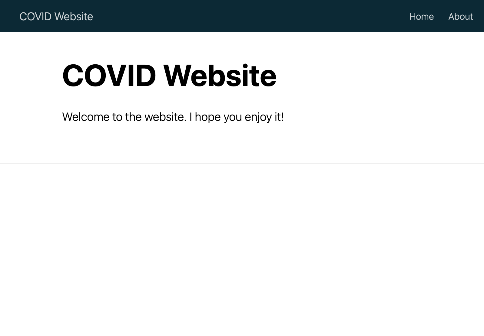 The COVID website with default content