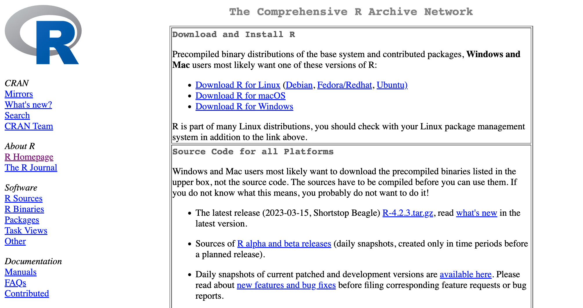 The Comprehensive R Archive Network where you can download R
