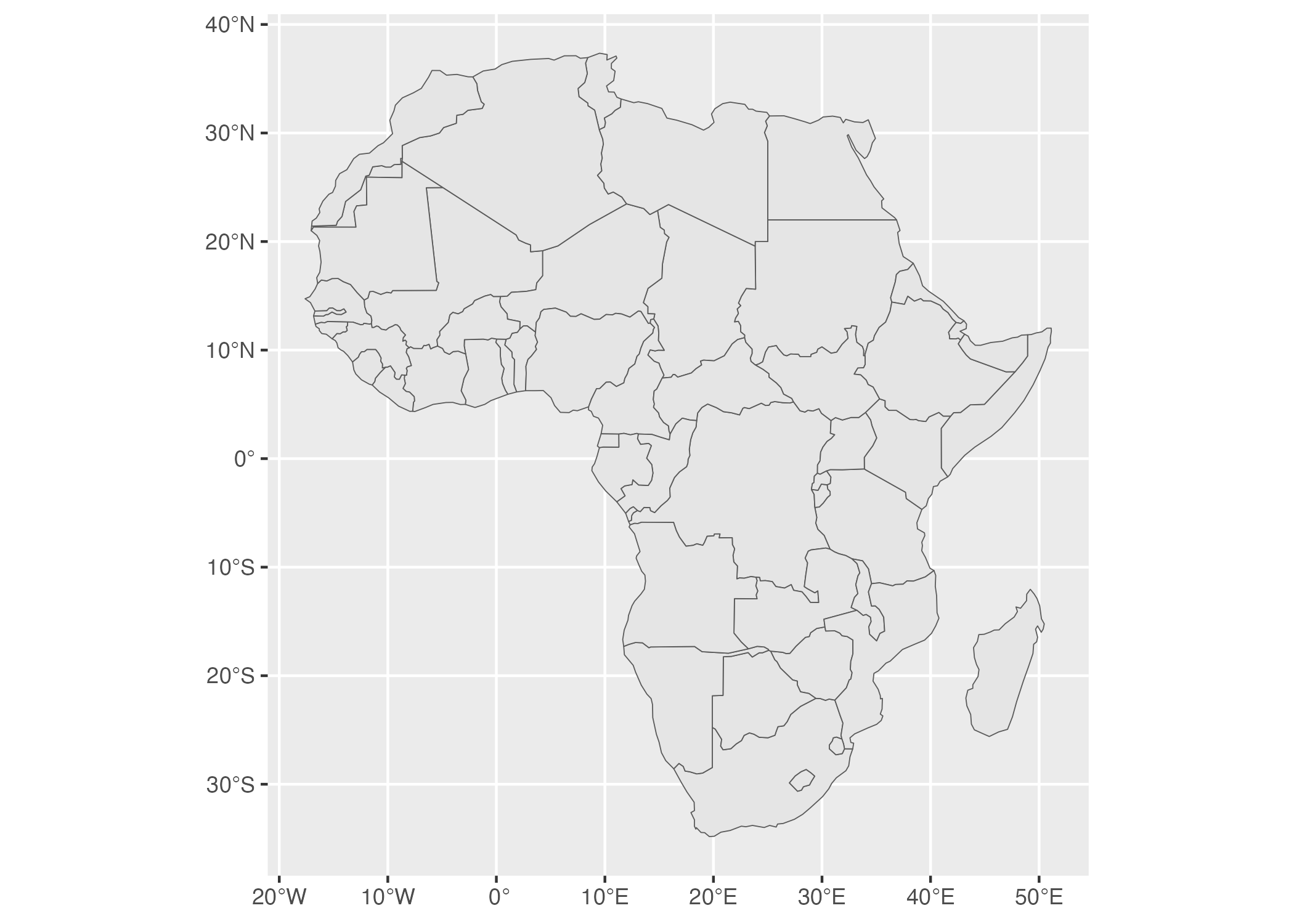 A map of Africa made with data from the rnaturalearth package