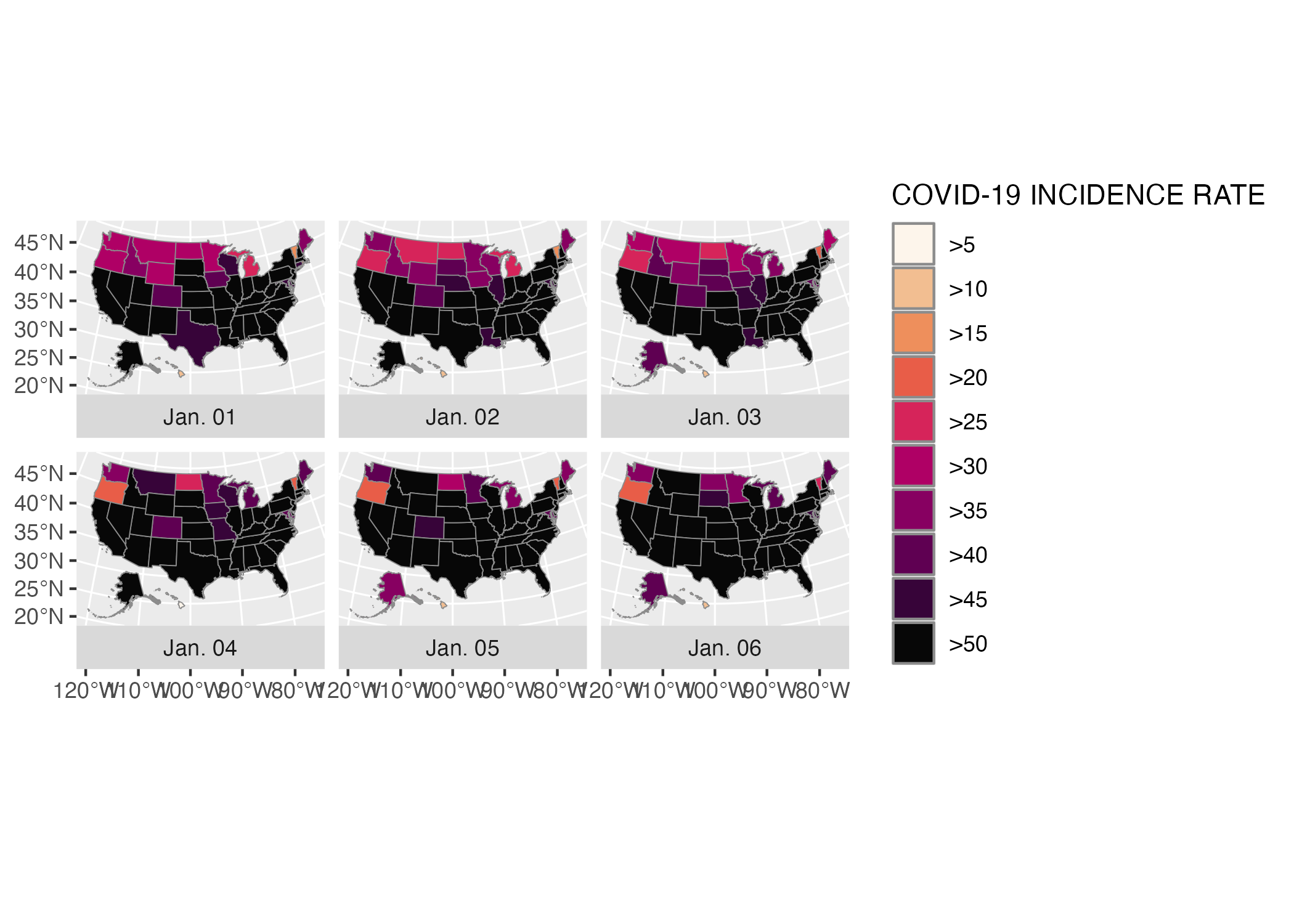 The COVID map with the rocket palette added