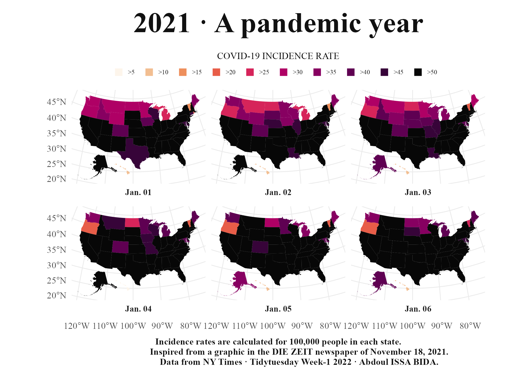 The COVID map with tweaks to the title, captions, and strip text