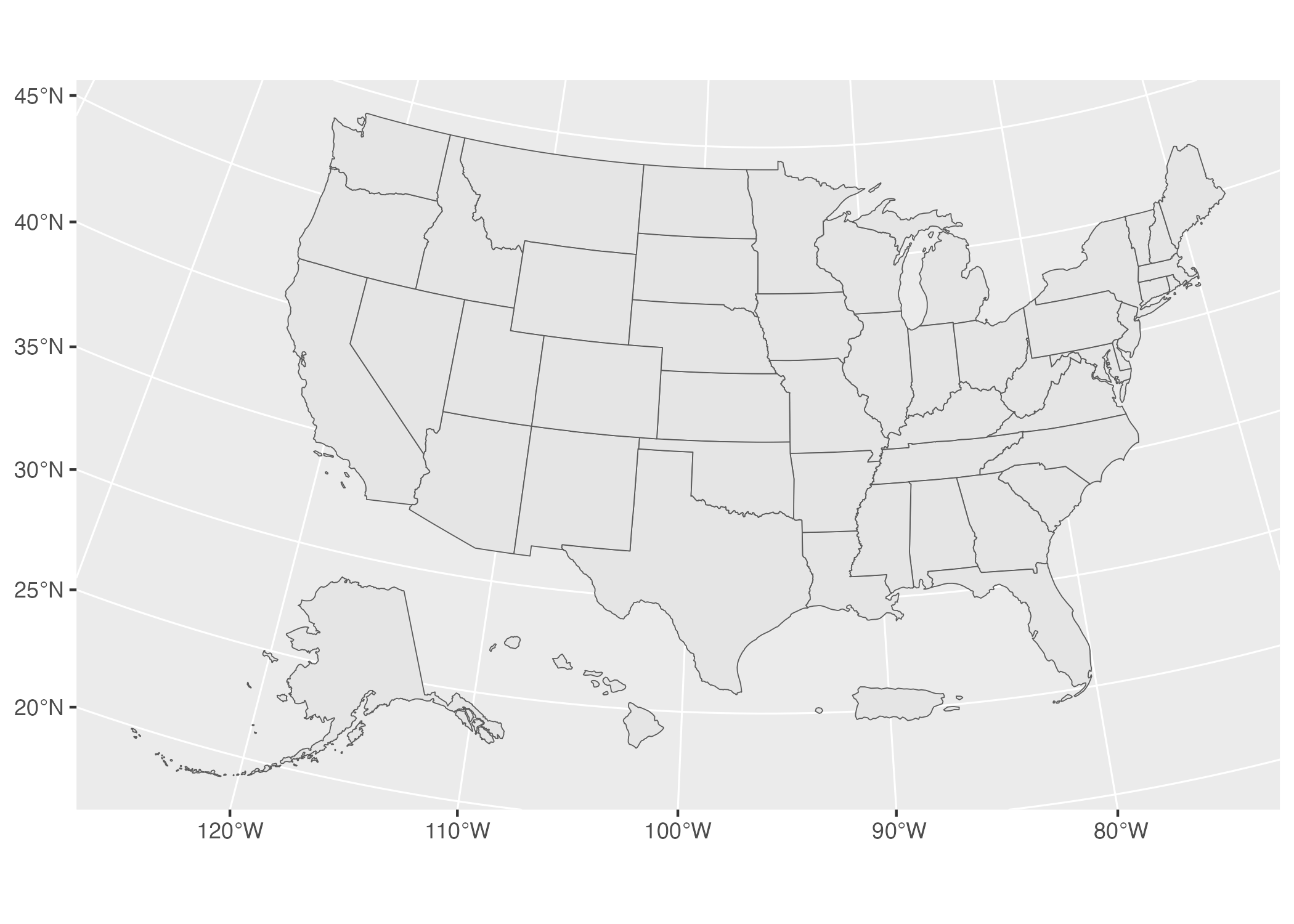 A map of the United States made with data from the tigris package