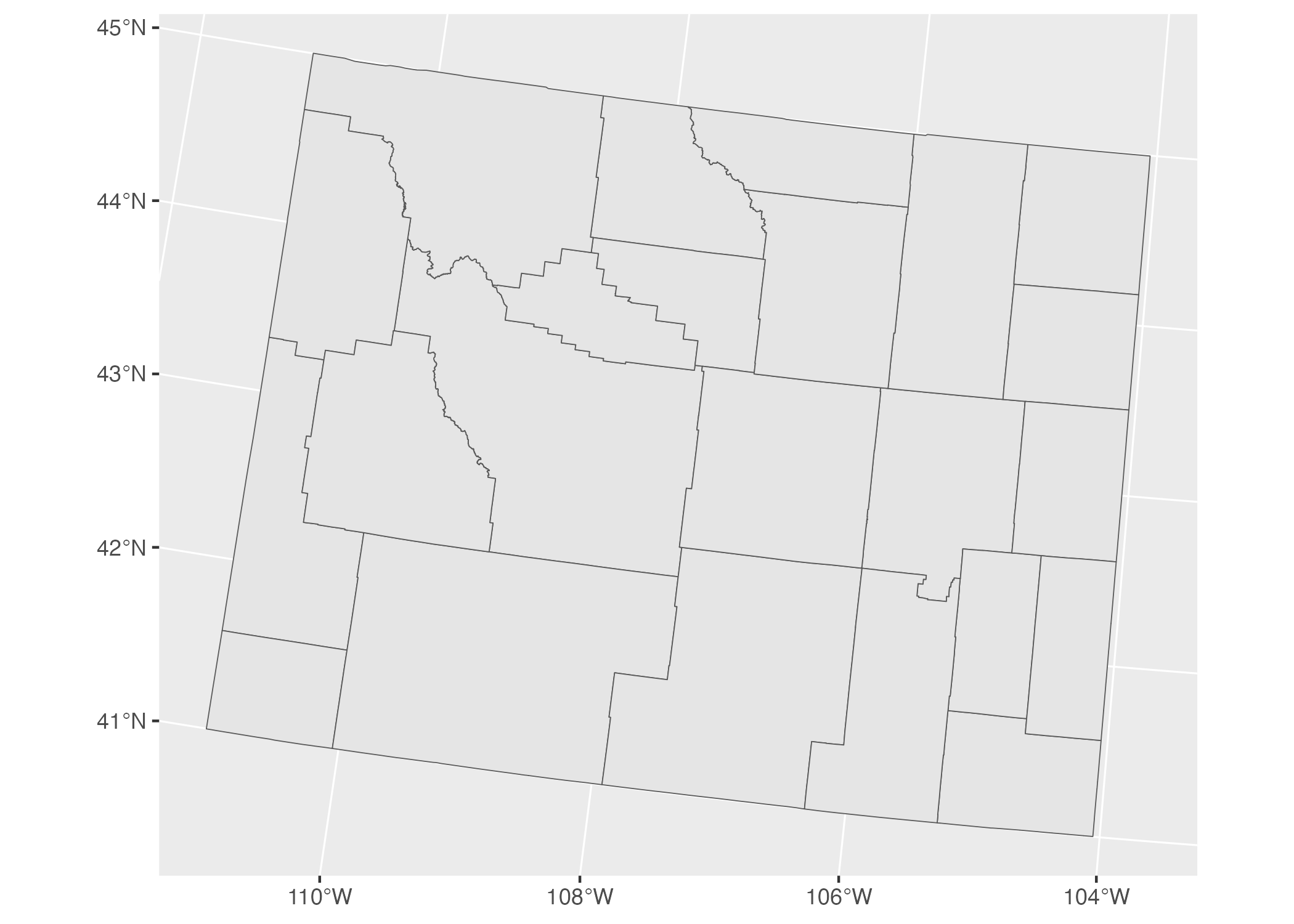 A map of Wyoming counties using the Albers equal-area conic convenience projection