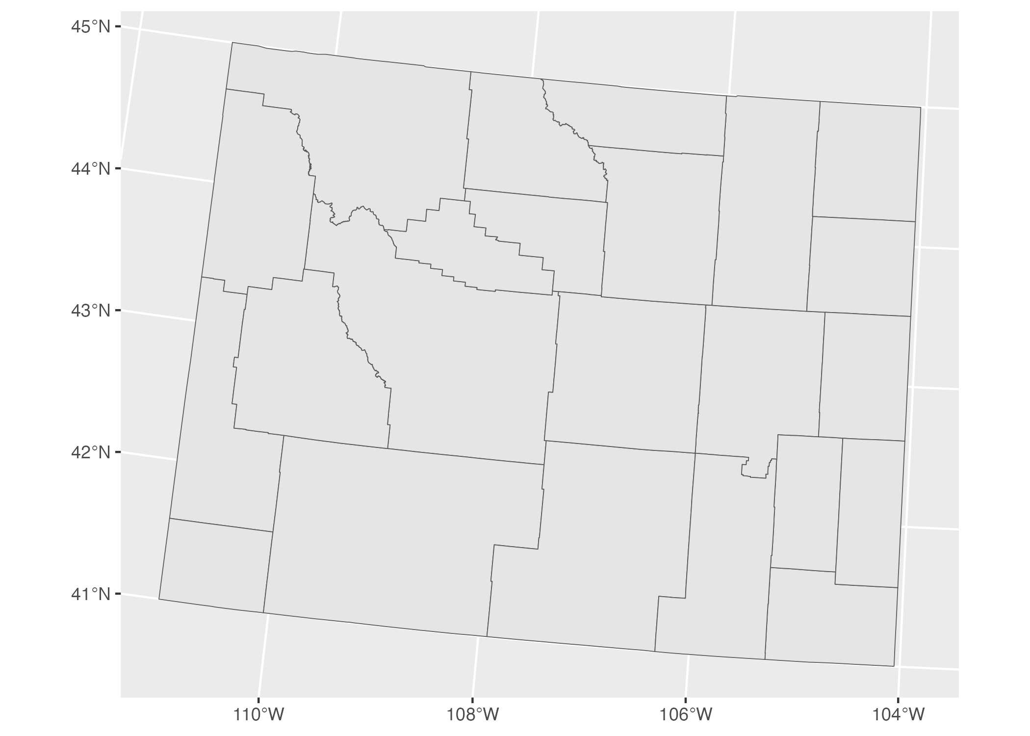 A map of Wyoming counties using the Albers equal-area conic convenience projection