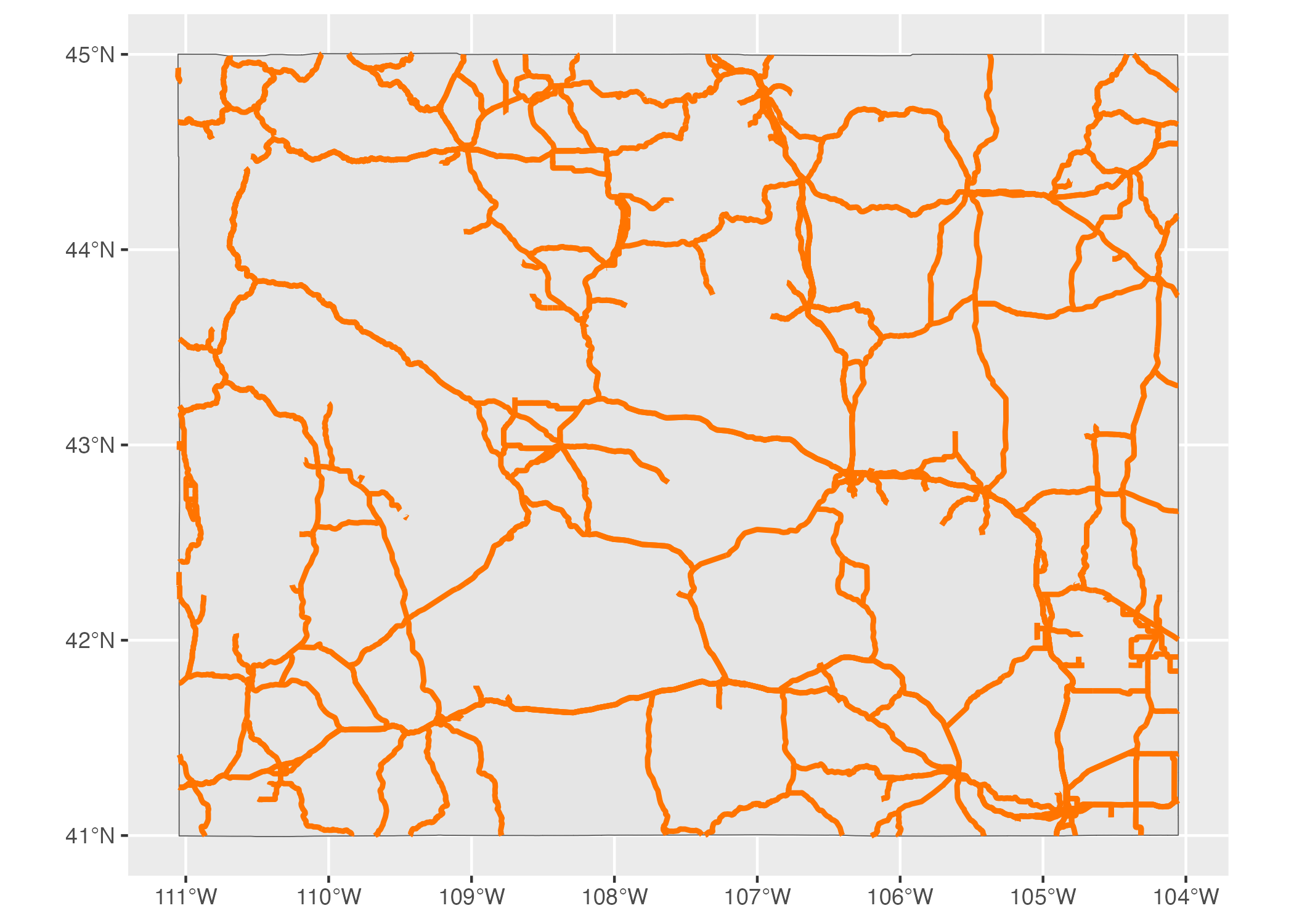 A map of all major roads in Wyoming